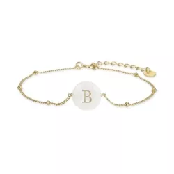 Pulsera de plata dorada con letra B sobre nácar Alphabet de Luxenter, BX206Y115B.