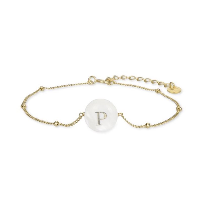Pulsera de plata dorada con letra P sobre nácar Alphabet de Luxenter, BX206Y115P.