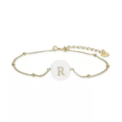 Pulsera de plata dorada con letra R y nácar Alphabet de Luxenter, BX206Y115R.