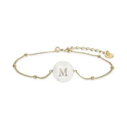 Pulsera de plata dorada con letra M y nácar Alphabet de Luxenter, BX206Y115M.