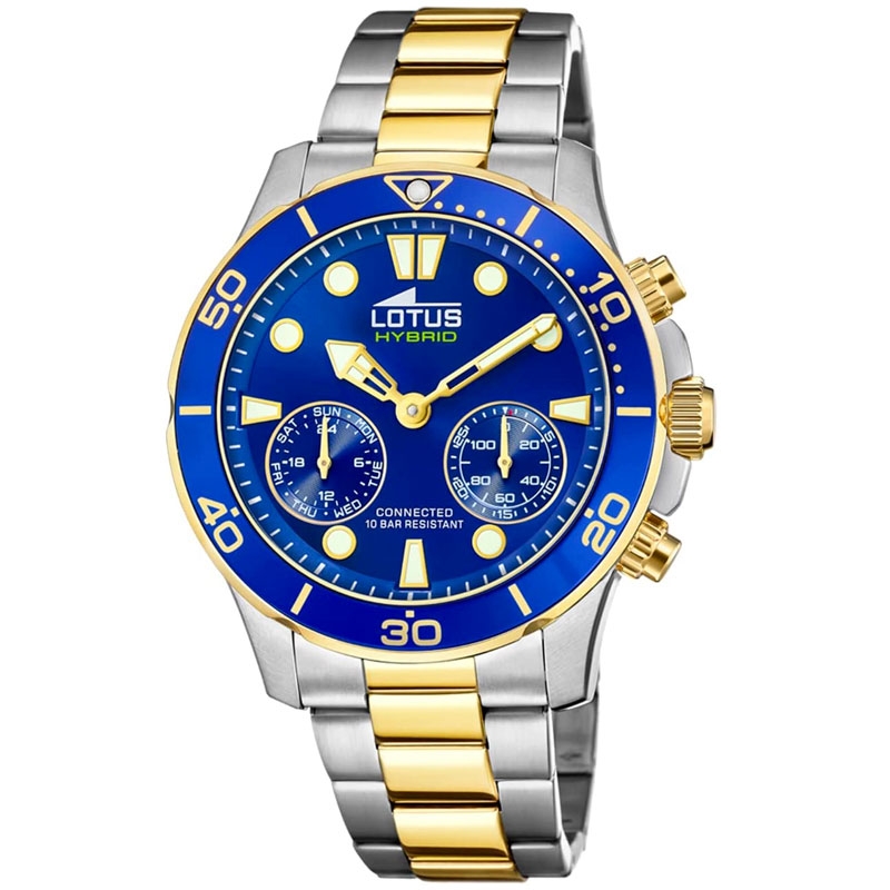 Reloj Lotus Connected Hybrid en acero bicolor dorado y esfera azul, 18801/1.