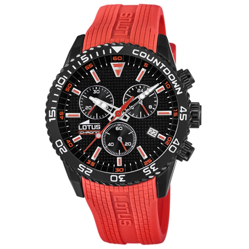 Reloj Lotus ColoR de hombre en negro y correa silicona roja, 18672/1.