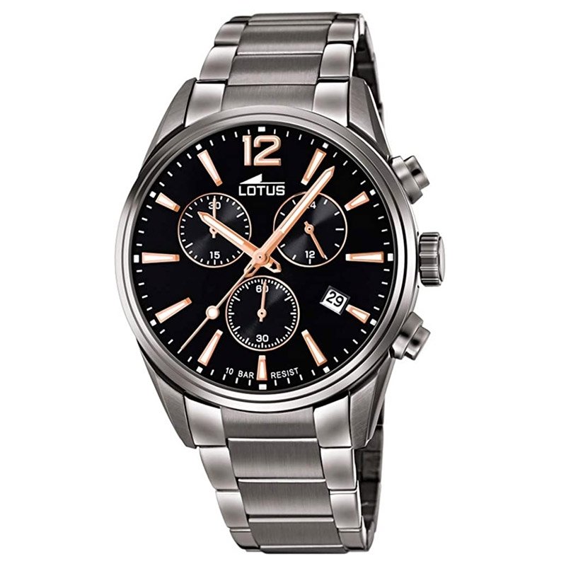 Reloj Lotus Chrono de hombre en acero gris oscuro y detalles rosados, 18682/6.