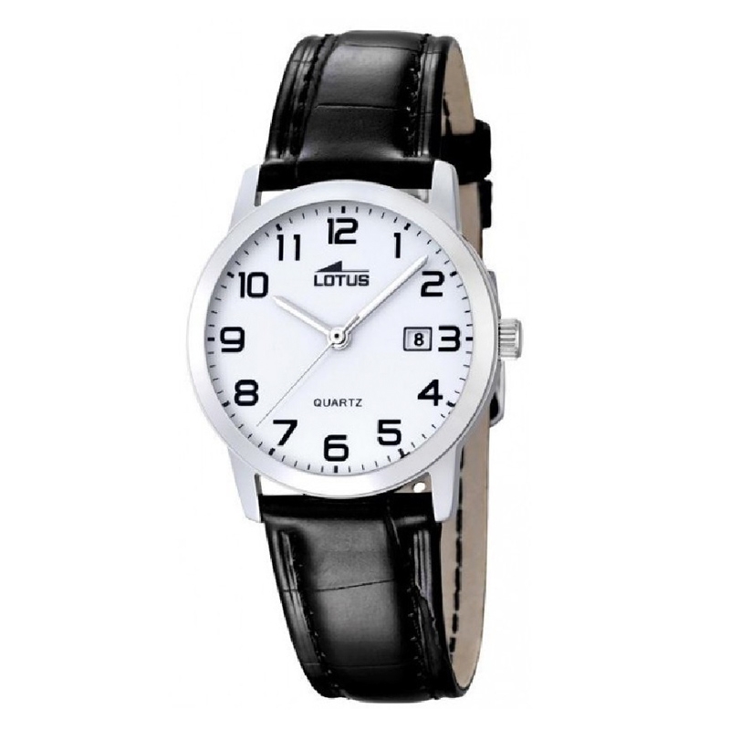 Reloj Lotus de mujer con esfera blanco, numeración y correa negra, 18240/1.