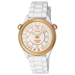 Reloj Tous Tender Time mujer rosado con correa silicona blanca, 100350570.