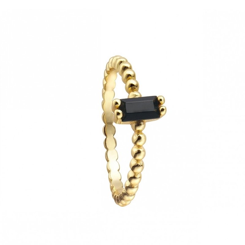 Anillo de plata dorada en oro y circonita negra de Durán Exquse, 00510603.