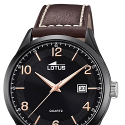 Reloj Lotus Minimalist de hombre caja y esfera negra, correa piel marrón 18636/1.