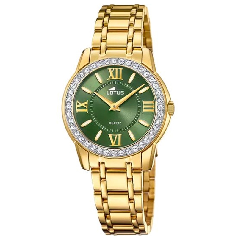 Reloj Lotus de mujer Bliss en acero dorado, circonitas y dial verde, 18888/4.