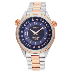 Reloj Tous Tender Time de mujer en acero bitono rosado y esfera azul, 200350630.