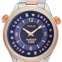Reloj Tous Tender Time de mujer en acero bitono rosado y esfera azul, 200350630.