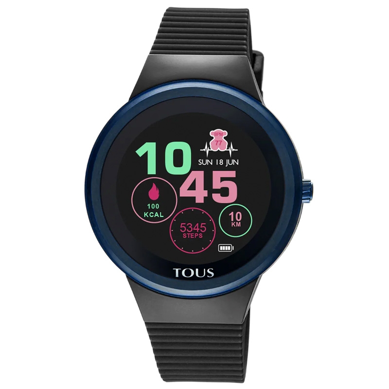 Reloj Tous Rond Connect en acero azul y correa de silicona negra, 100350690.