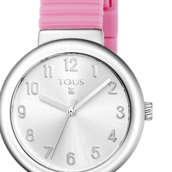 Reloj Tous Rainbow de niñas con correa rosa y esfera plateada, 800350600.