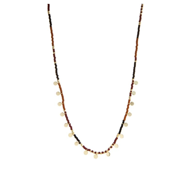 Collar en plata dorada con cuentas color tierra y soles, de Luxenter NXA305Y999.
