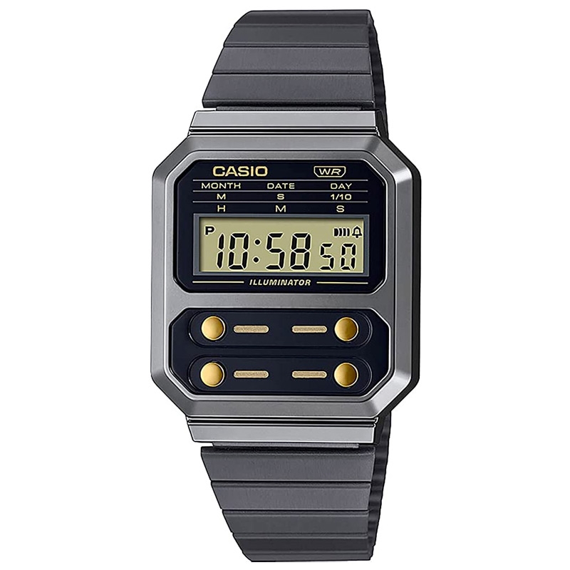 Reloj digital Casio Vintage en negro con detalles dorados, A100WEGG-1A2EF.