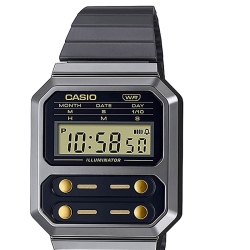 Reloj digital Casio Vintage en negro con detalles dorados, A100WEGG-1A2EF.