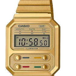 Reloj digital Casio en dorado con 4 botones frontales, A100WEG-9AEF.