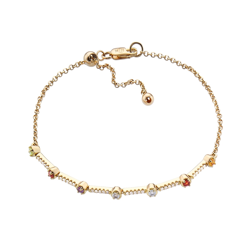Pulsera fina en plata dorada y circonitas de colores, Durán Exquse 00509135.