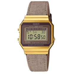 Reloj Casio Vintage, digital en dorado y correa entelada en marrón, A700WEGL-5AEF.