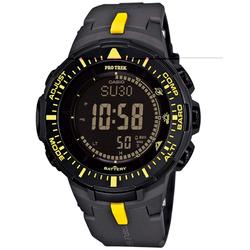 Reloj Casio Pro Trek de hombres digital en resina negra y amarilla, PRT-B50-1ER. (pte)