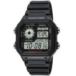 Reloj Casio Iluminator de hombre, digital en resina negra, AE-1200WH-1AVEF.