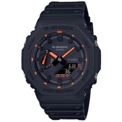 Reloj G-Shock para hombre multifunción en negro con detalles naranjas, GA-2100-1A4ER.