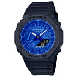 Reloj G-Shock de hombre multifunción negro con esfera azul cachemir, GA-2100BP-1AER.