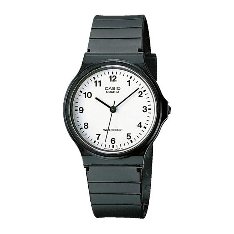 Reloj Casio unisex, esfera blanca en resina negra, MQ-24-7BLLEG.
