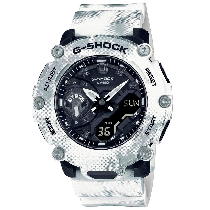 Reloj G-Shock de hombres en resina blanca camuflaje, GA-2200GC-7AER.