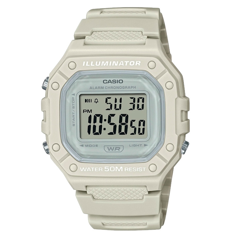 Reloj Casio Ilumanitor digital en resina beige, W-218HC-8AVEF.