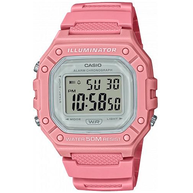 Reloj Casio Iluminator digital en resina rosa, W-218HC-4AVEF.