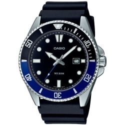 Reloj Casio de hombres con bisel azul/negro y correa de silicona, MDV-107-1A2VEF.