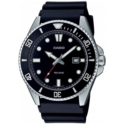Reloj Casio de hombres con esfera, bisel y correa de silicona negra, MDV-107-1A1VEF.