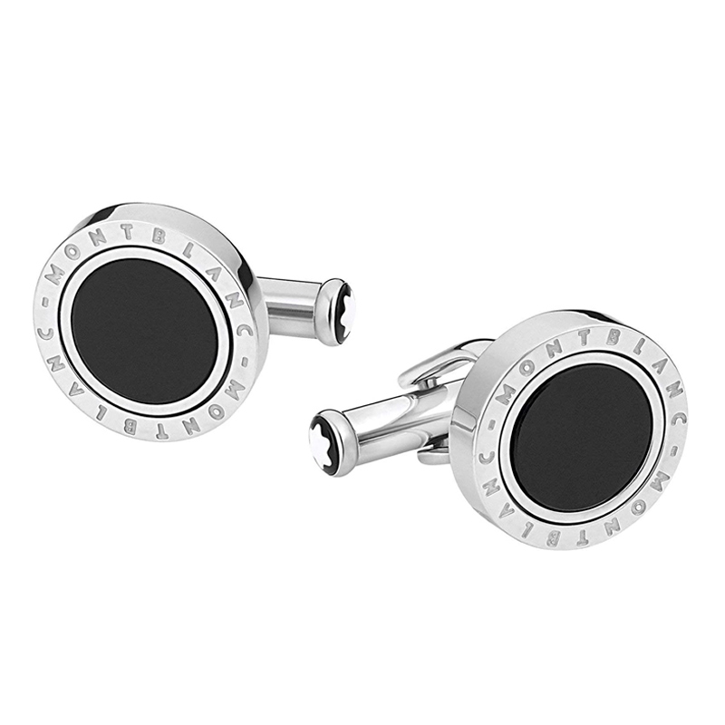 ❤️ Gemelos Montblanc redondos en acero con ónix, 116664.