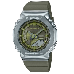 Reloj G-Shock unisex multifunción en acero IP y resina color verde, GM-S2100-3AER.