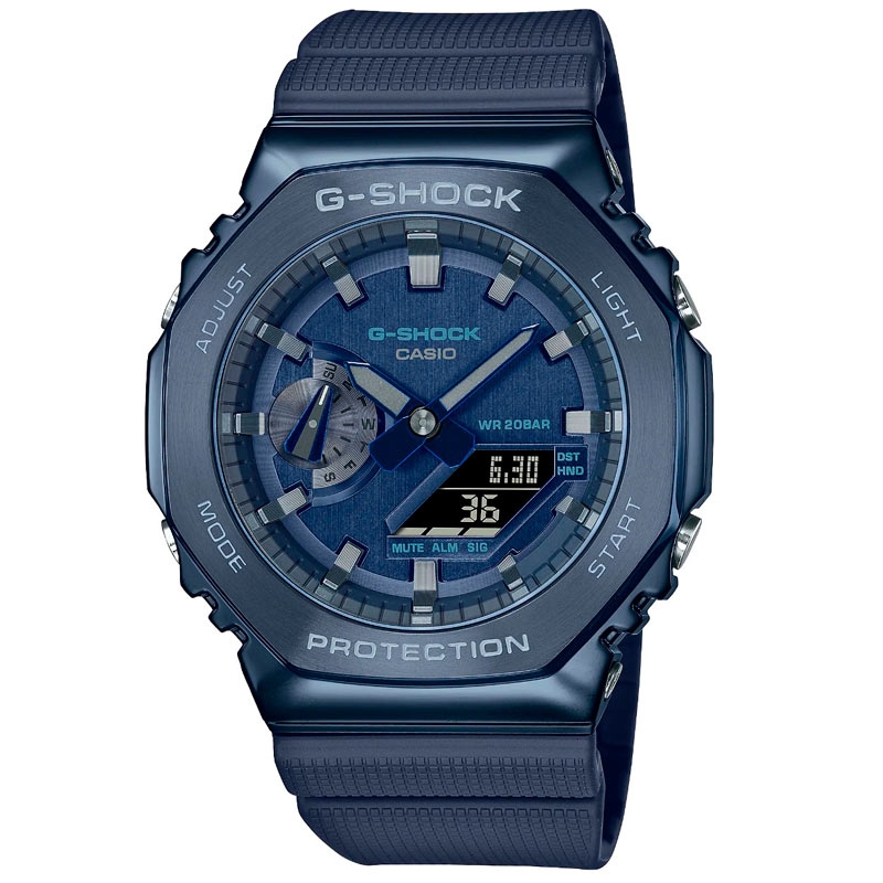 Reloj G-Shock hombres multifunción en acero IP azul y correa de silicona, GM-2100N-2AER.