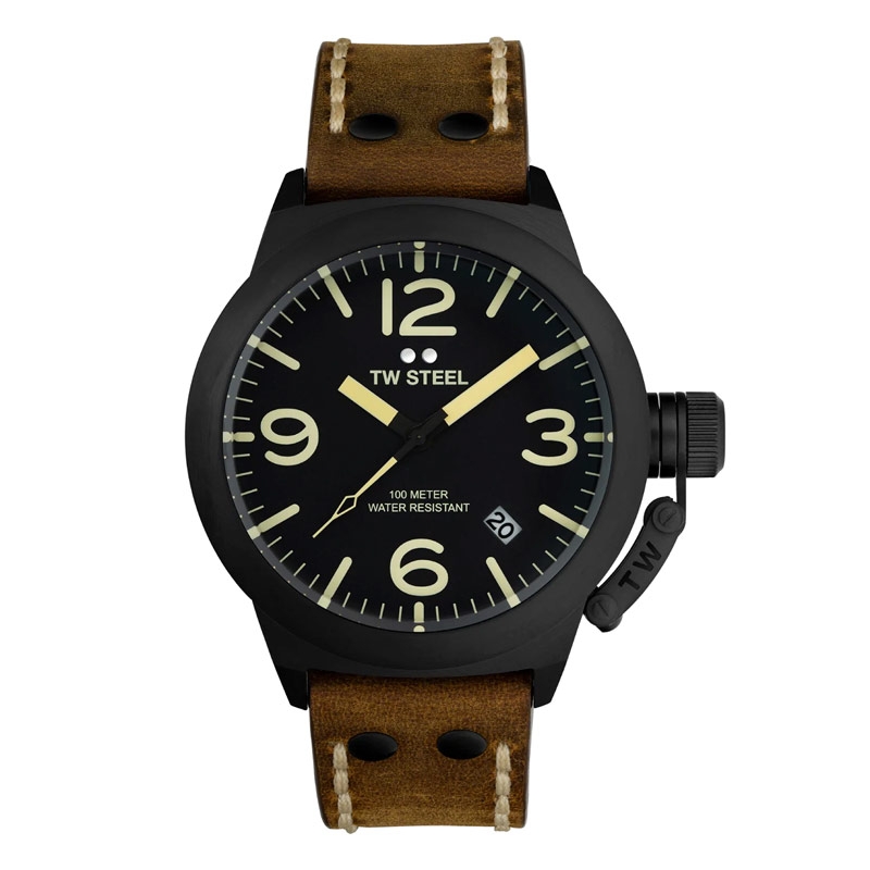 Reloj Tw Steel New Canteen 45 mm en negro con correa de piel, CS103.