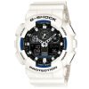 Reloj G-Shock Trend en blanco con esfera negra y orilla azul, GA-100B-7AER.