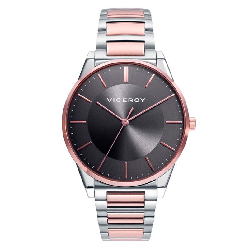 Reloj Viceroy Dress de hombre en acero bitono rosé con esfera negra, 46819-17.