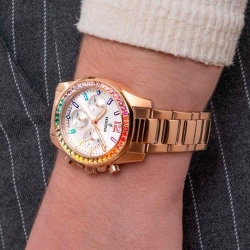 Reloj Festina Rainbow de mujer cronógrafo en acero dorado, dial blanco y circonitas, F20639/2.