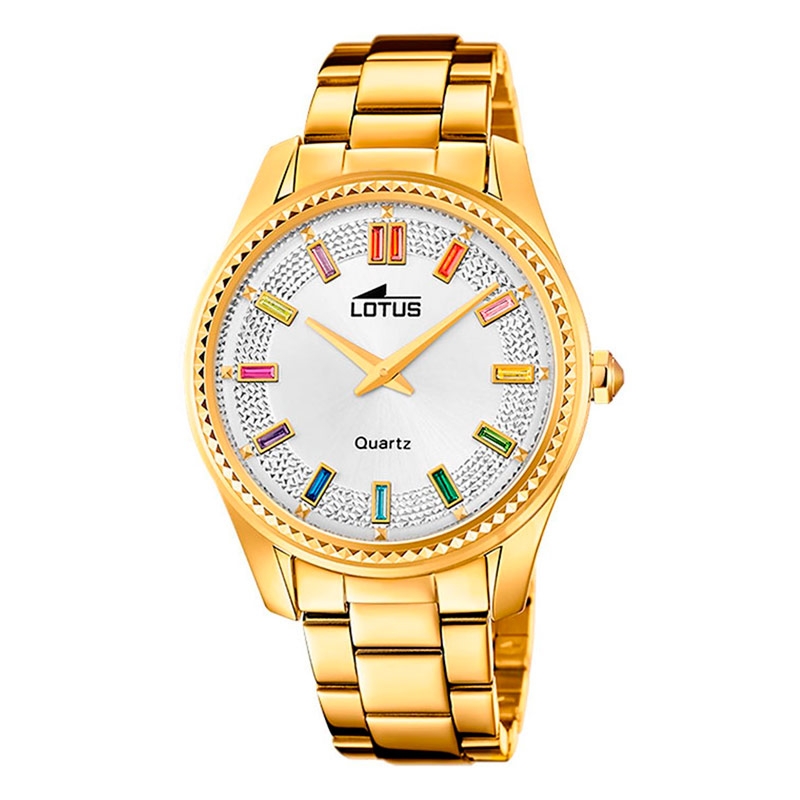 Reloj Lotus Bliss de mujer en acero revestido en oro amarillo con esfera blanca, 18902/1.