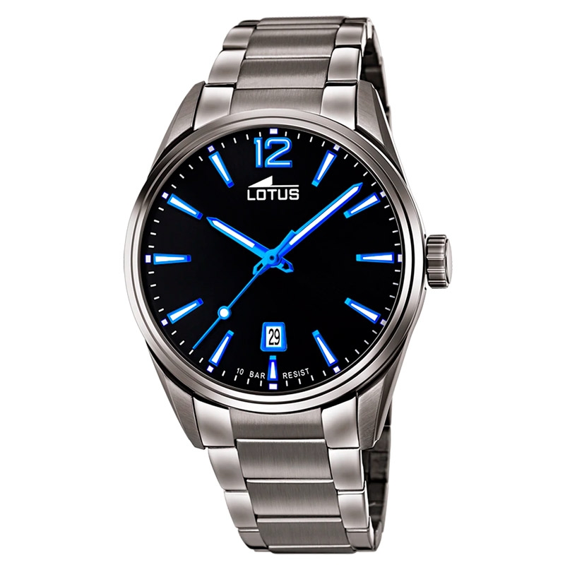 Reloj Lotus Chrono de hombre en acero PVD gris con esfera negra y detalles azules, 18684/6.
