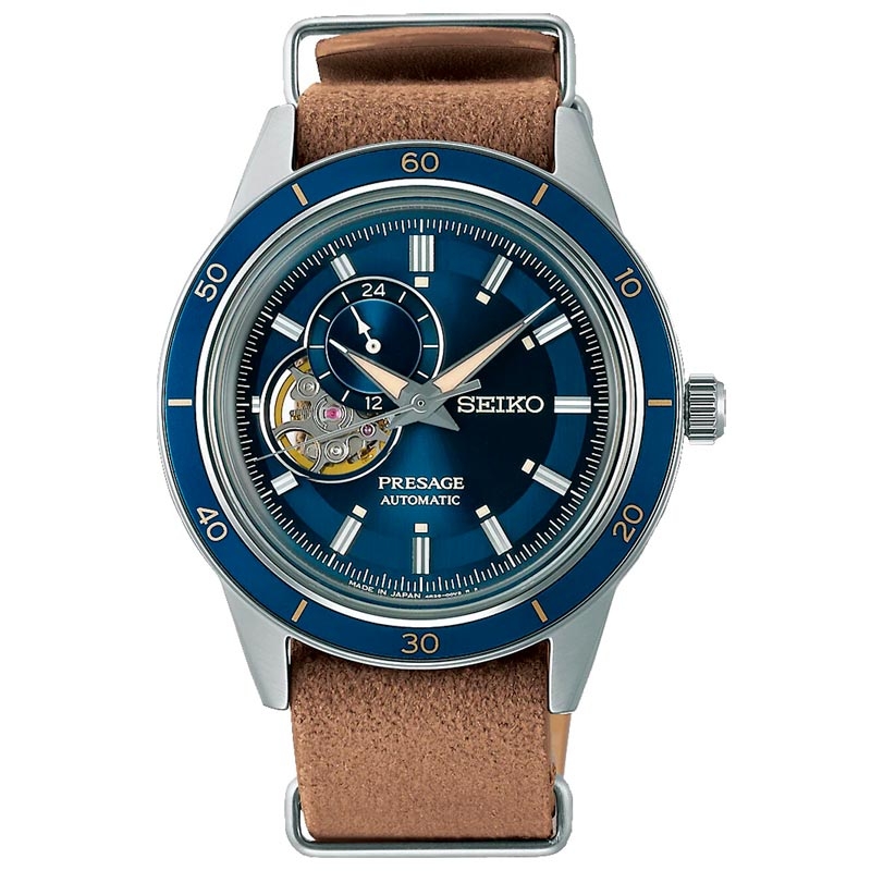 Reloj Seiko automático de hombre en acero open heart con esfera azul, SSA453J1.
