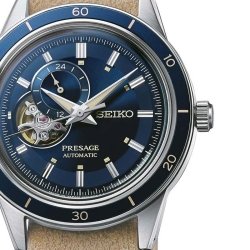 Reloj Seiko Presage automático open heart con esfera azul, SSA453J1.