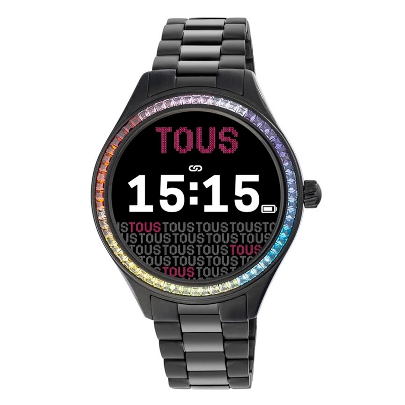 Reloj Tous T-Connect Shine de mujer IP negro y circonitas de colores, 200351040.