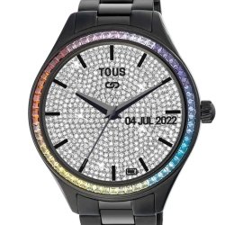 Reloj Tous T-Connect Shine de mujer IP negro y circonitas de colores, 200351040.