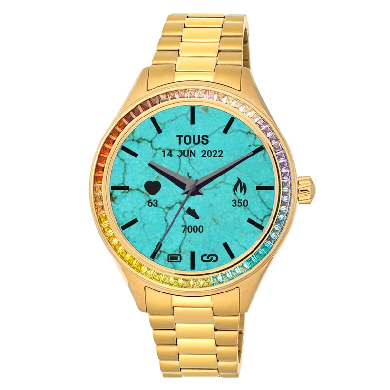 Reloj Tous T-Connect Shine mujer en acero dorado y circonitas coloridas, 200351041.