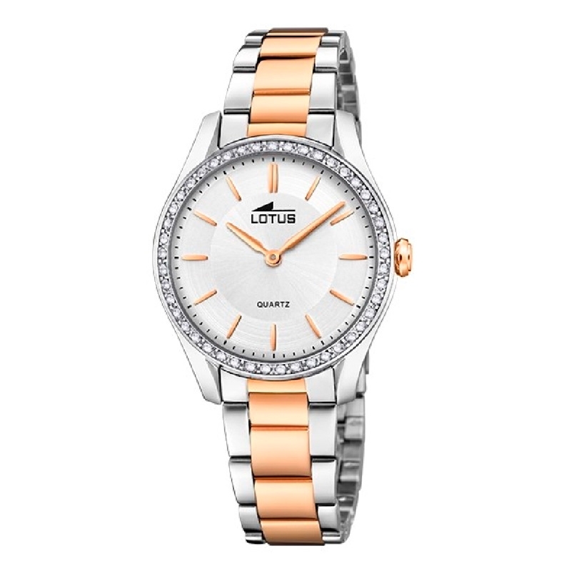 Reloj Lotus Bliss de mujer elegante en acero bitono en rosé con dial plateado, 18798/1.