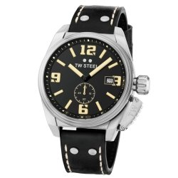Reloj Tw Steel Canteen de hombre en acero con correa de cuero, TW1001.