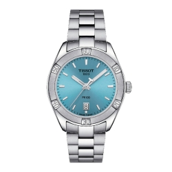 Reloj Tissot PR100 Lady Sport Chic de mujeres en acero con dial azul tiffany, T1019101135100.