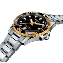 Reloj Tissot Seastar 1000 de hombre en acero esfera negra y detalles dorados, T1202102105100.